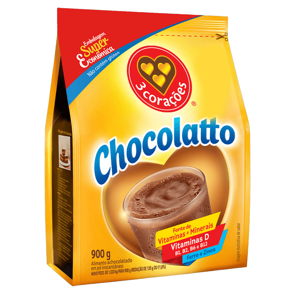 ACHOCOLATADO PO 3 CORACOES 900G CHOCOLATTO