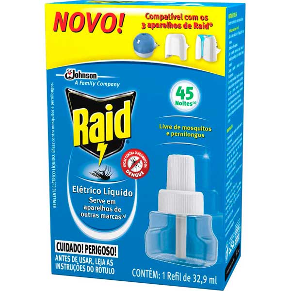 REPELENTE LÍQUIDO ELÉTRICO 45 NOITES RAID CAIXA 32,9ML REFIL